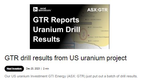 07 GTR Drill results from US uranium