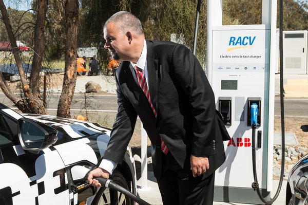 ABB’s head of electrification David Sullivan at the opening of Chargefox’s first station in Euroa, Victoria on the Hume Highway which features two of ABB’s most technologically advanced high-speed chargers, the 350kW Terra HP.