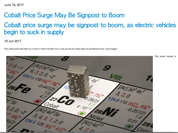 Cobalt price surge signpost boom