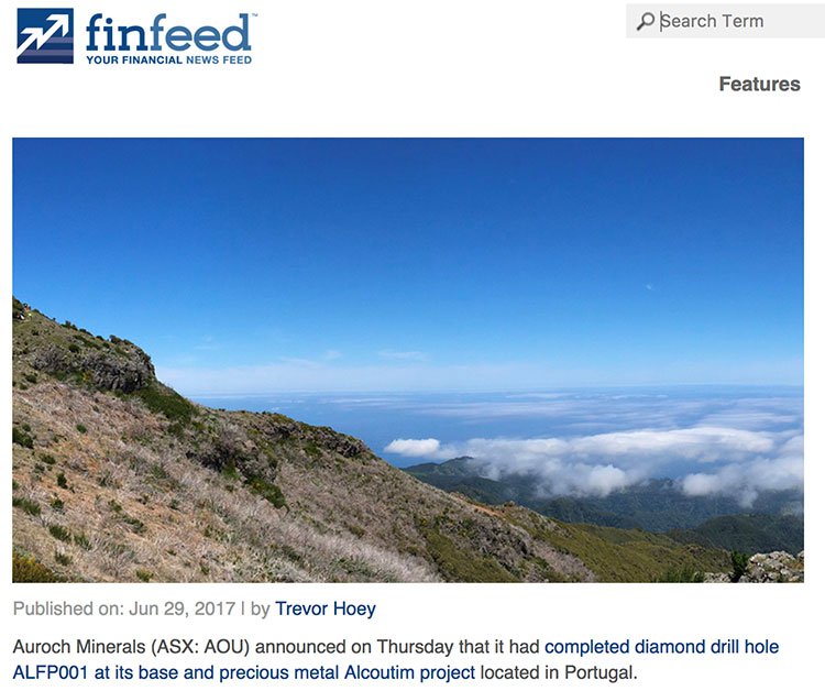 Finfeed article on diamond drill hole Portugal