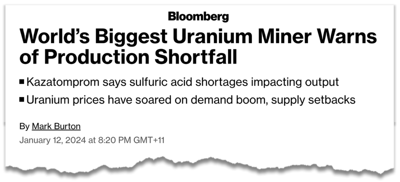 Bloomberg uranium miner shortfall