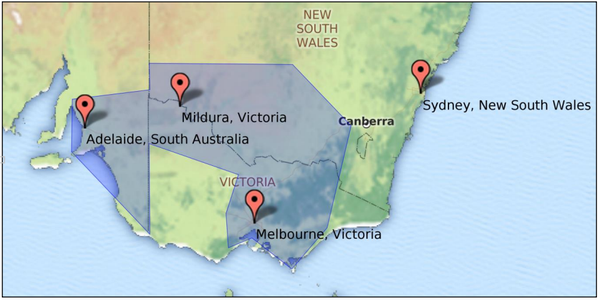 CropLogic's target geography - the 'Southern Regions' showing the location of Mildura, Victoria