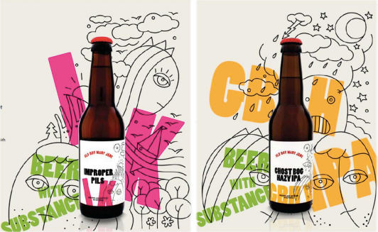 The branding of the first two beers to be launched by CLV, replete with the tagline “Beer with substance”