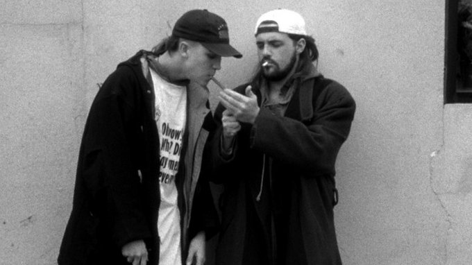 Jay and Silent Bob light up in Kevin Smith’s 1994 stoner/slacker cult classic, Clerks — but they’re hardly the only demographic to benefit