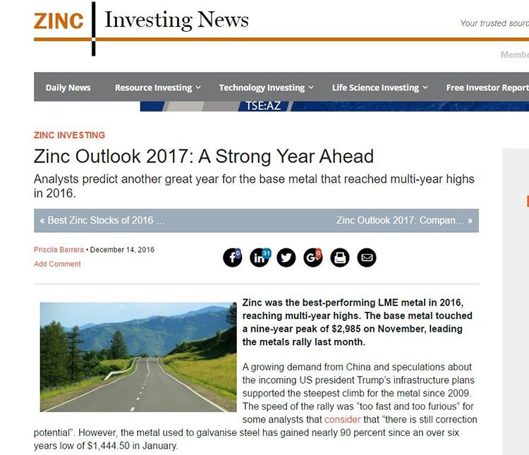 Zinc outlook 2017