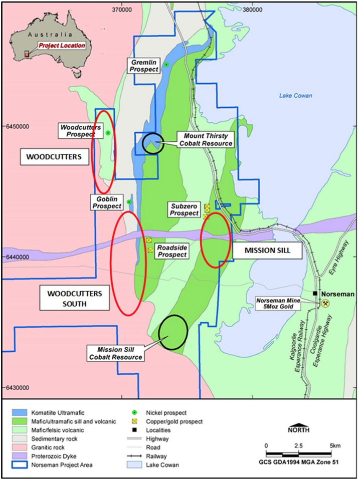 Soil Sampling Locations at the Norseman Project. Red Ellipses Show Outline of Soil Sampling Programs.