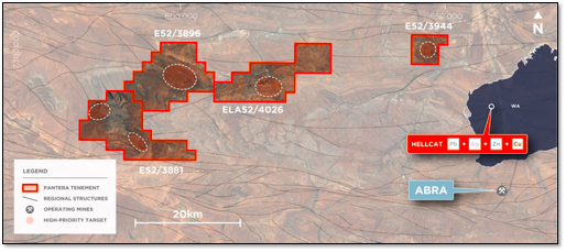 Project Hellcat location and high priority targets - Source: ‘Pantera Acquires Exciting Abra-Style Lead-Silver Project’ ASX announcement 23.12.21