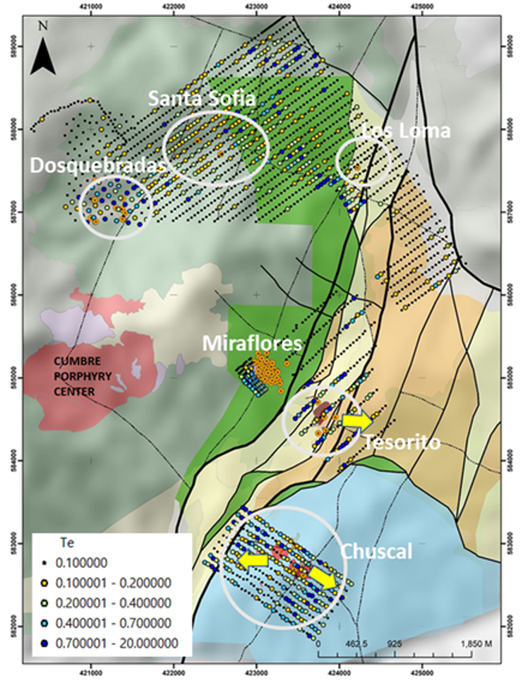 The Quinchia Gold Project contains multiple targets at various levels of investigation within a ~3km radius