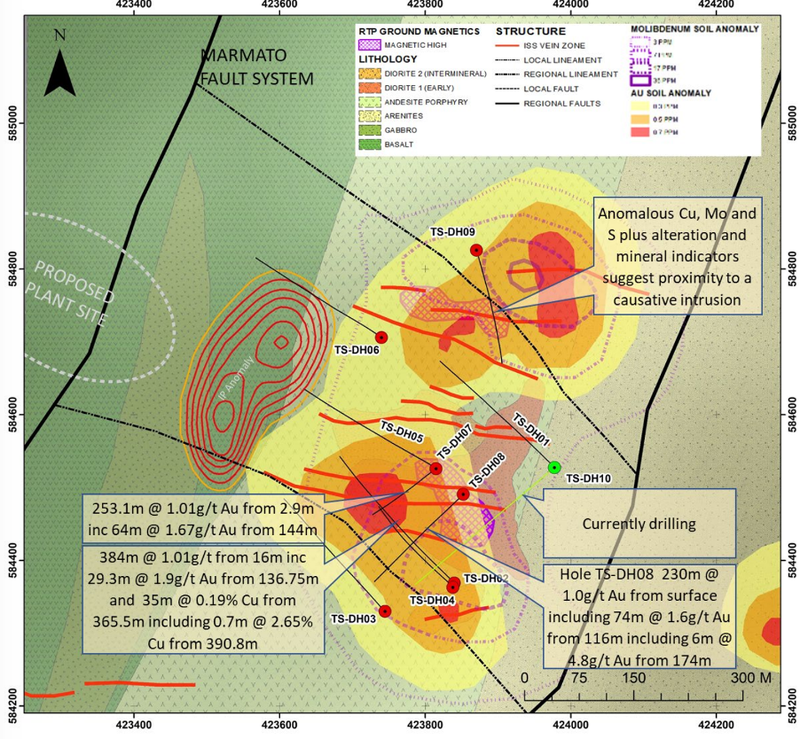 TS-DH09 is the first drillhole to test the northern Tesorito anomaly