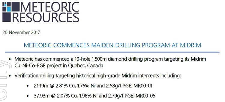 meteoric resources maiden drilling midrim