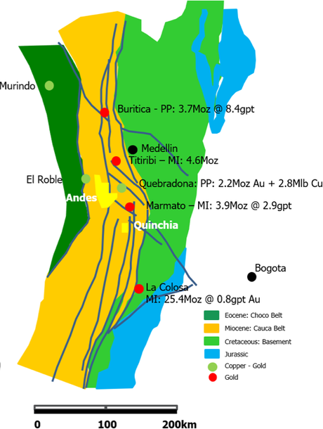 Location of the Chuscal Prospect, relative to regional major gold discoveries