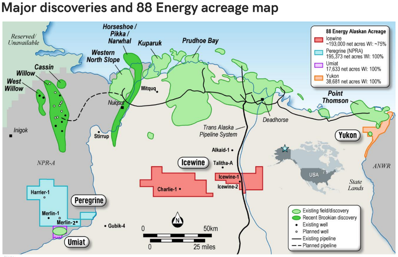 Major Discoveries and 88 Energy Acrage Map