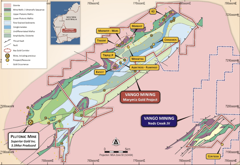 Marymia Gold Project and Ned’s Creek JV tenements outline and geology with key prospects.