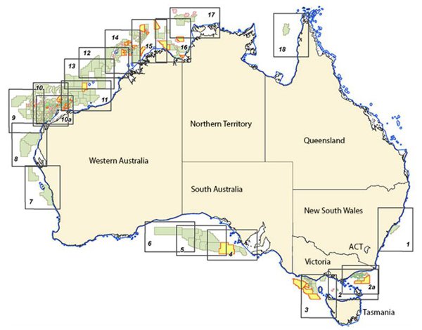 A map of the offshore licenses currently in Commonwealth waters