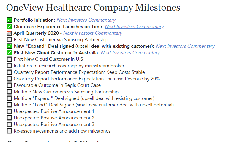 OneView Milestones