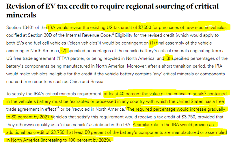 Revision of EV Tax Credit