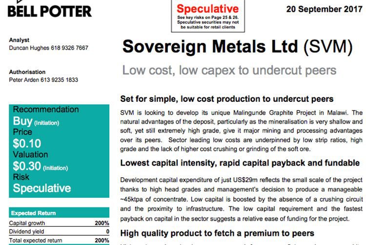 Sovereign metals bell potter