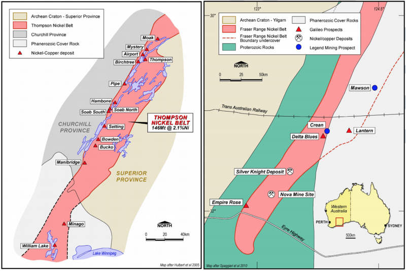 Canada’s Thomson Nickel Belt (left) and Western Australia’s Fraser Range (right)