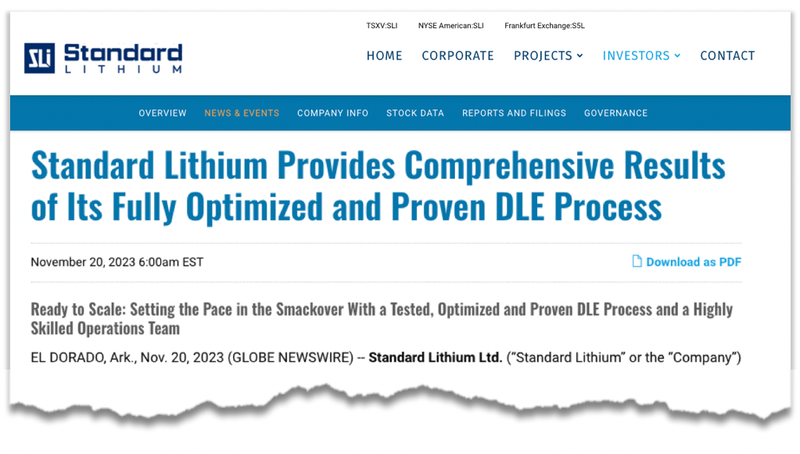 Standard lithium announcement