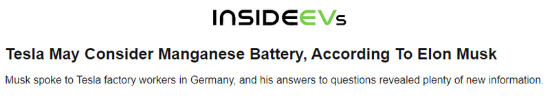 Tesla consider manganese battery