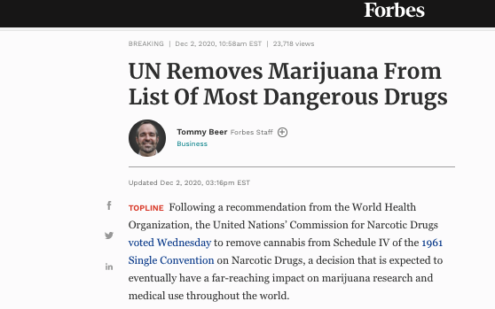 UN Removes Cannabis From List of Most Dangerous Drugs