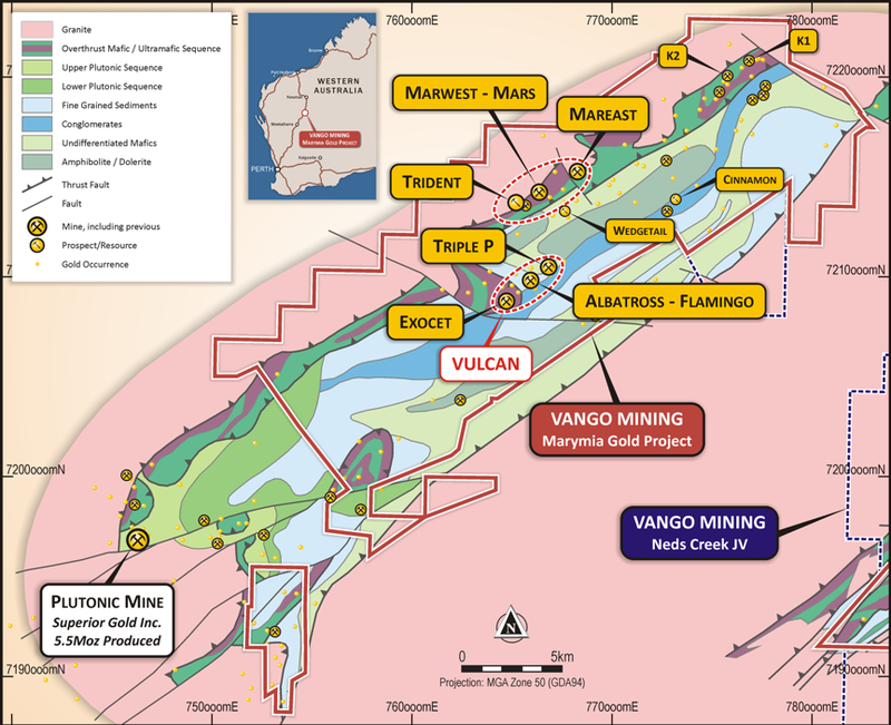 Marymia Gold Project, Triple-P and Vulcan Target locations, geology and key prospects