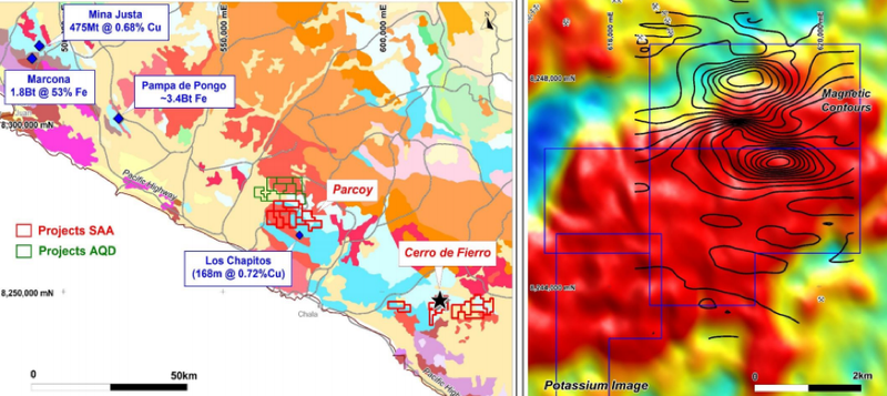 Cerro de Fierro targets, where AusQuest is exploring for copper/gold.