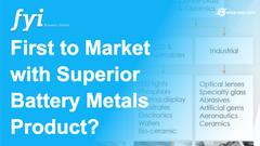 FYI - First to market with superior battery metals product?
