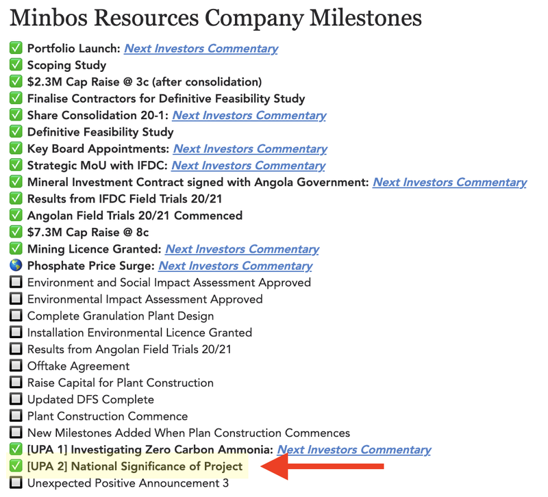 Minbos Milestones