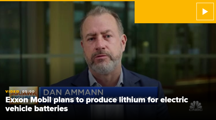 Exxon Mobil plans to product lithium for electric vehicle batteries