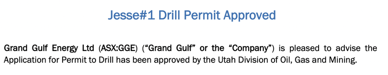 Jesse #1 Drill Permit Approved