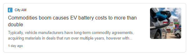 Commodities boom causes EV battery costs to more than double