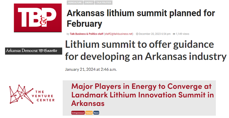 Arkansas lithium summit planned for Feb