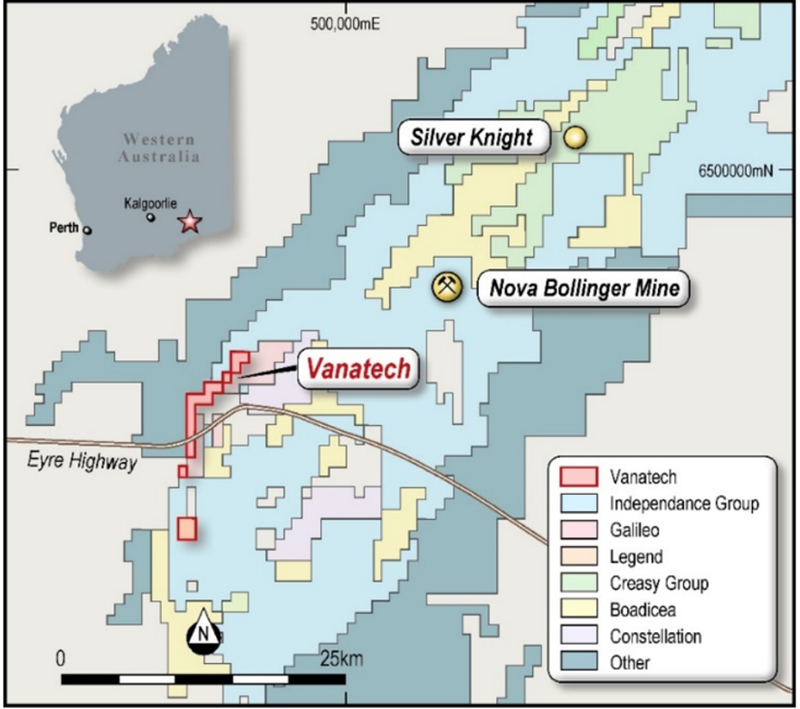 SVD’s Gnama Nickel Project in the Fraser Range (in red, Vanatech is now a 100% owned subsidiary of SVD)